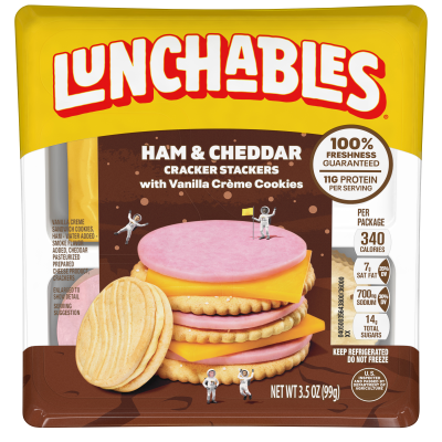 Lunchables Ham & Cheddar Cheese Cracker Stackers Vanilla Creme Cookies, 3.5 oz Tray