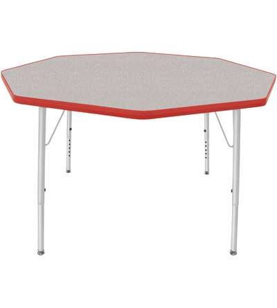 Creative Colors® Activity Table, Octagon, 48" Diameter, Gray Nebula Top Color, Red Edge Color, Standard Leg Height, Platinum Sil