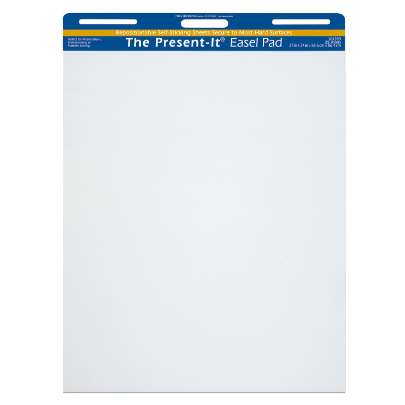 Easel Pad, Self-Adhesive, White, Unruled 27" x 34", 25 Sheets