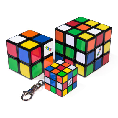 Rubik’s Cube Family Pack, Original 3x3 Cube, 2x2 Cube & 3x3 Keyring Cube, Complete Pack of 3