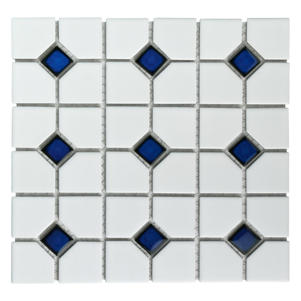 Oxford Matte White w/ Cobalt Dot 11-3/8 in. x 11-3/8 in. Porcelain Mosaic Tile