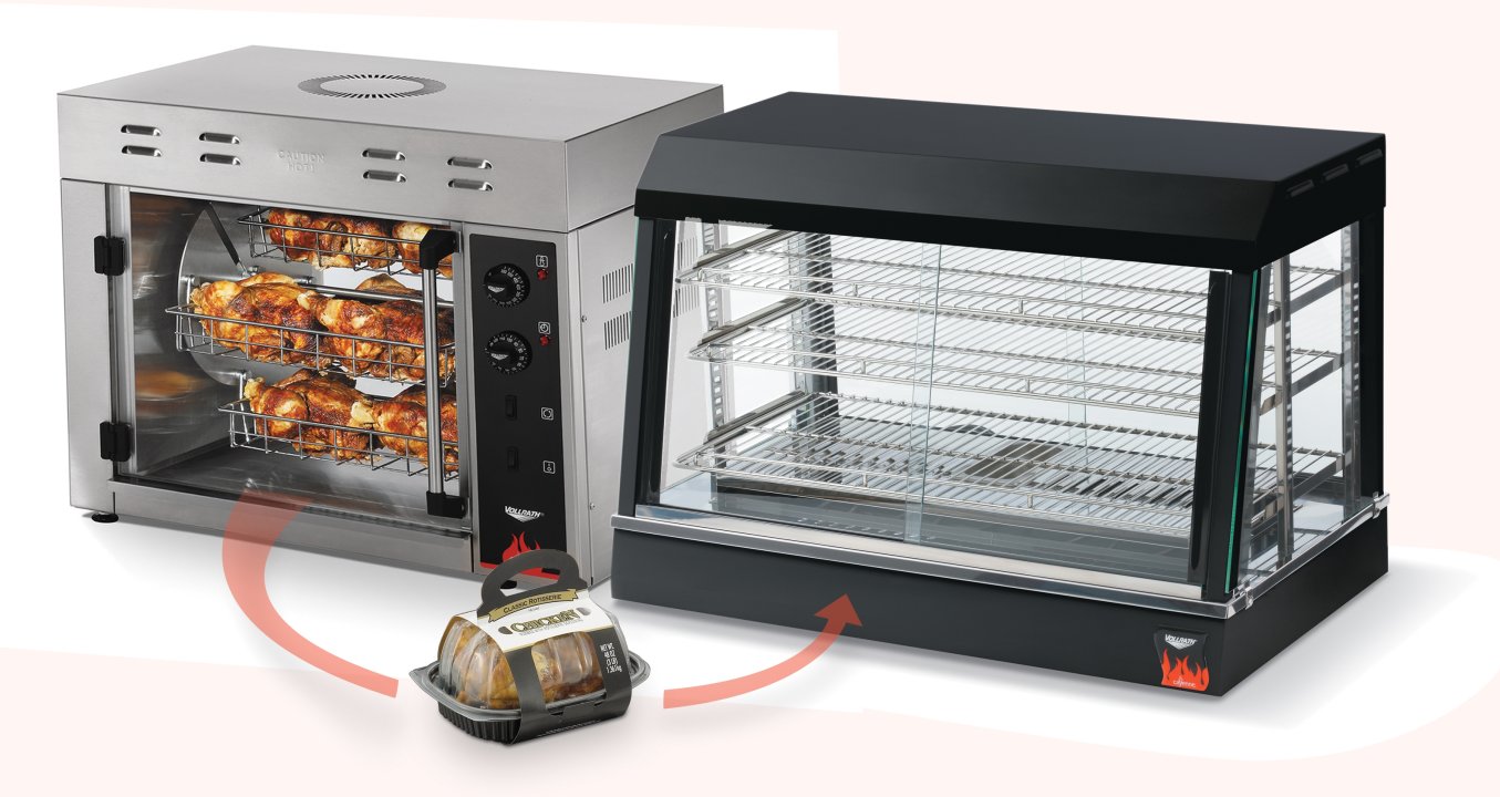 26-inch-wide 120-volt Cayenne® angled-front heated display case with front and rear access in black