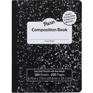 Composition Books with Dry Erase Surfaces, Black Marble, 3/8" Ruled w/ Margin , 100 sheets