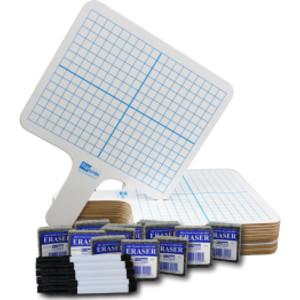 Two-Sided Rectangular Dry Erase Graphing Paddles, Pens, and Erasers, Class Pack of 12