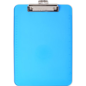 Plastic Clipboard, Letter Size, Low Profile Clip, Neon Blue