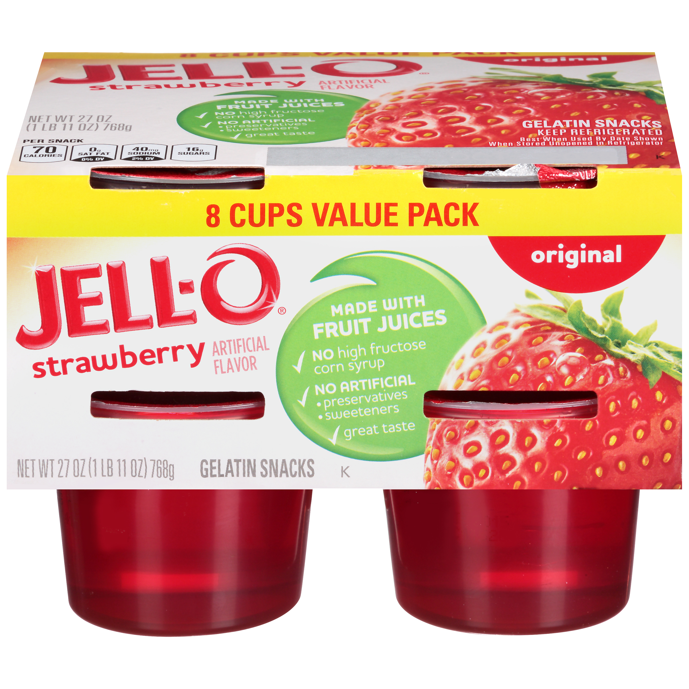 Jell-O Ready to Eat Strawberry Gelatin Snacks 27 oz Sleeve (8 Cups ...