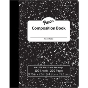 Composition Book, Black Marble, 9/32" Ruled w/ Margin, 9-3/4" x 7-1/2", 100 Sheets