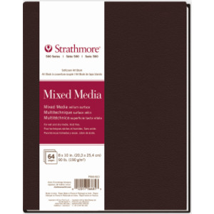 500 Series Mixed Media Paper Art Book, Matte Brown Soft Cover Binding, 32 Sheets, Natural White, 8x10 inch