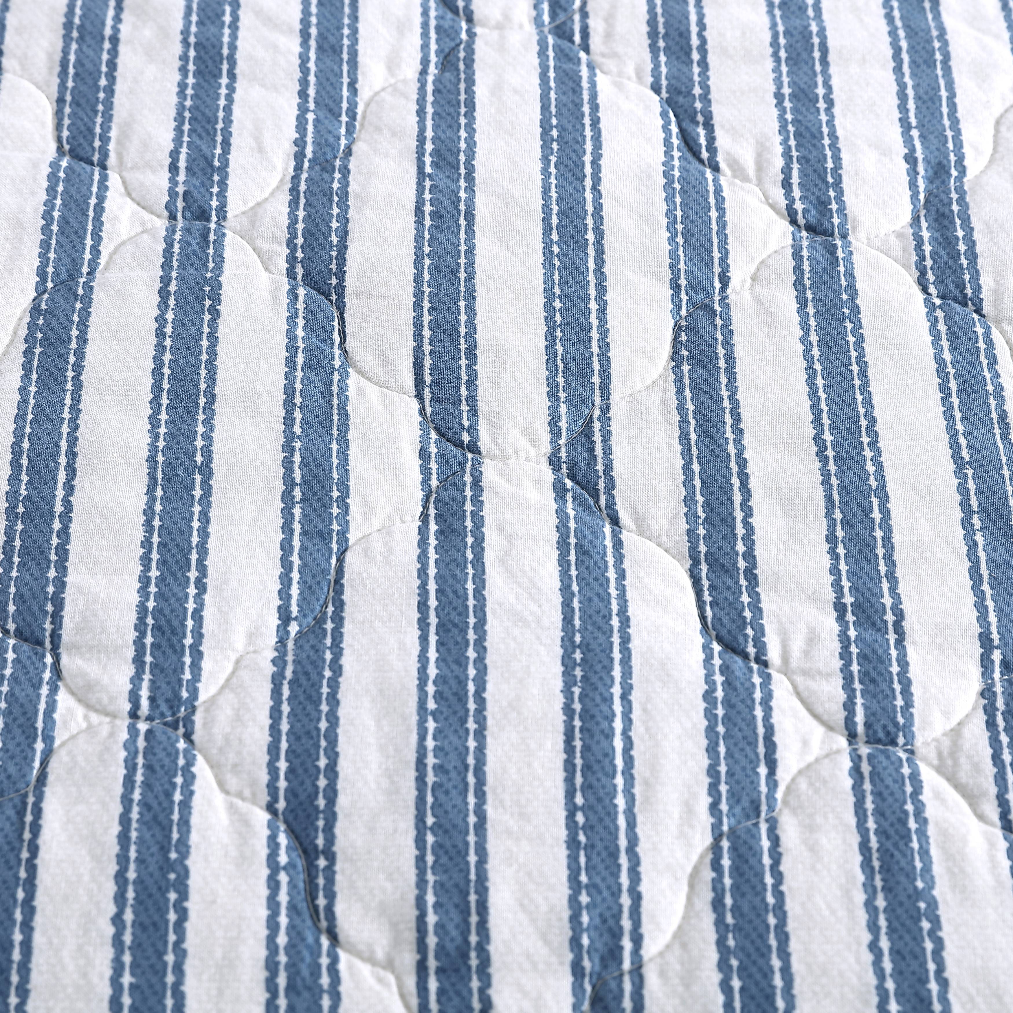 Stone Cottage Willow Way Ticking Stripe Cotton Blue 3 Piece Quilt Set-Full/Queen - Picture 11 of 17