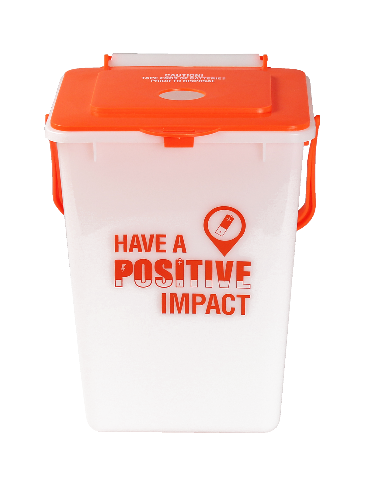 BATTERY RECYCLER – Single – Kit – Have a Positive Impact- Caution! Tape Ends of Batteries Prior to Disposal – Circle – Natural-Fluorescent Orange