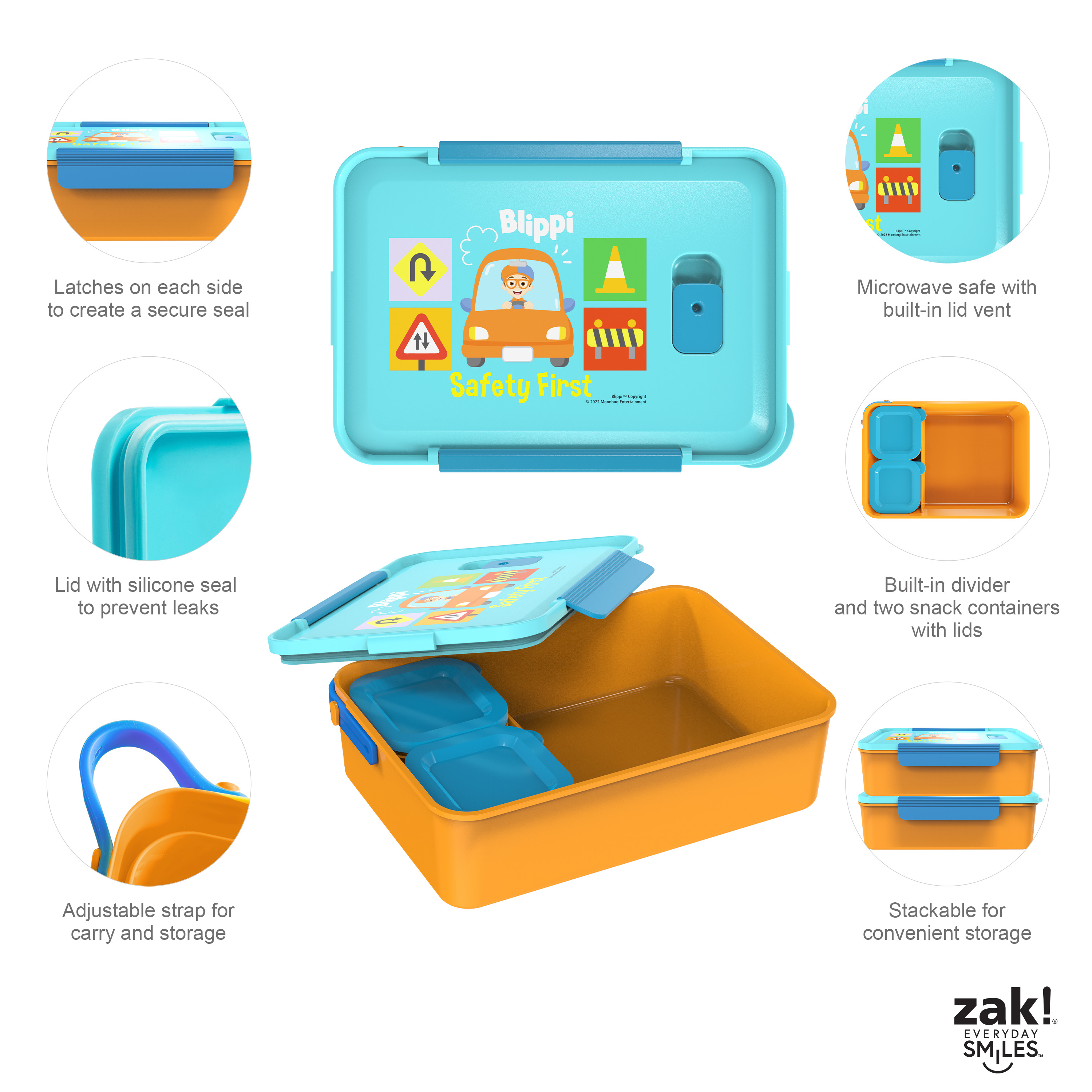 Blippi Reusable Divided Bento Box, Safety First, 3-piece set slideshow image 13
