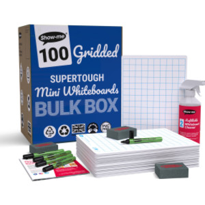 Bulk Box of 100 x Gridded/Plain SUPERTOUGH 8" x 12" Lapboards, with Pens, Erasers, Cleaner