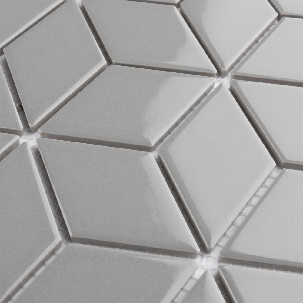 Metro Rhombus Glossy Light Grey 10-1/2 in. x 12-1/8 in. Porcelain Mosaic Tile