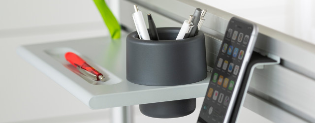 Organization accessories offer a variety of options for organizing everyday work items so they are off the desk but within easy reach.