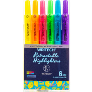 Retractable Highlighters, Neon Colors, 6 Count