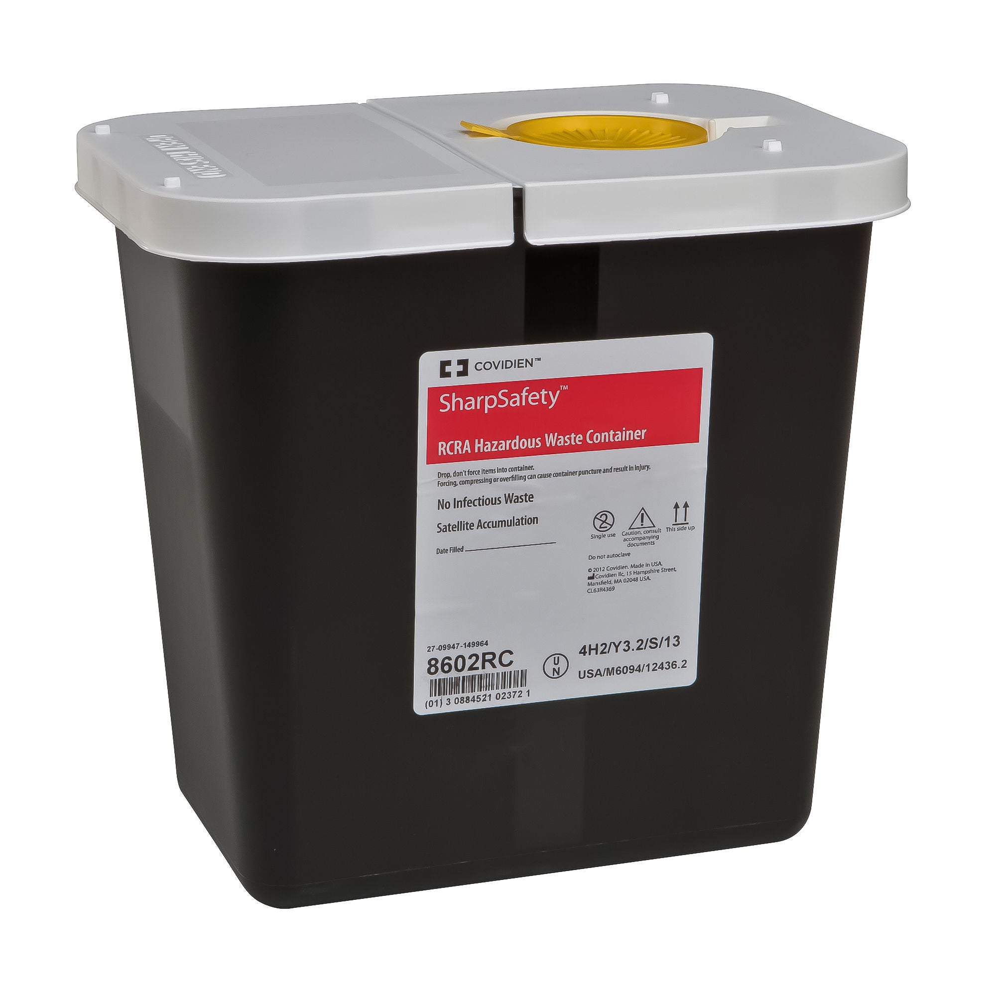 SharpSafety™ RCRA Waste Container, 2 Gallon, 10.5 x 10 x 7.25 Inch