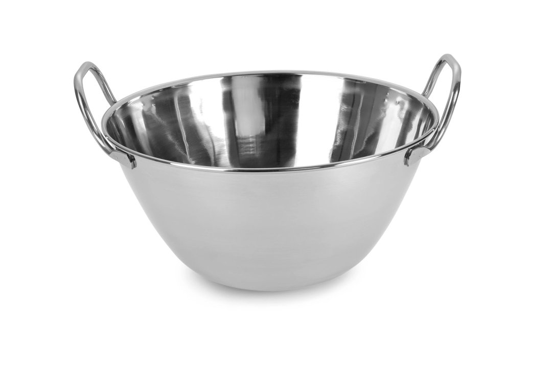 Conical mixing bowl 40 centimeter 13 liter stainless steel with two loop handles