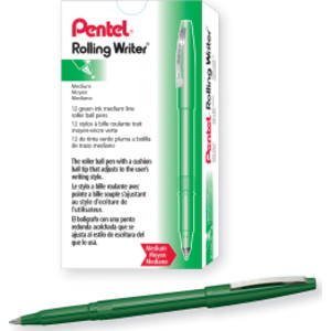Rolling Writer Roller Ball Pen Medium Line, Green Ink, 12 Pack