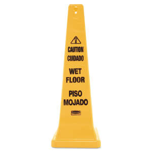 Rubbermaid Commercial, Multilingual "Caution", Wet Floor Cone, Yellow, 36"