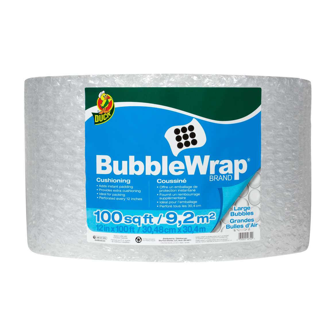Duck® Brand Large Bubble Wrap® Cushioning - Clear, 12 in. x 100 ft. Image