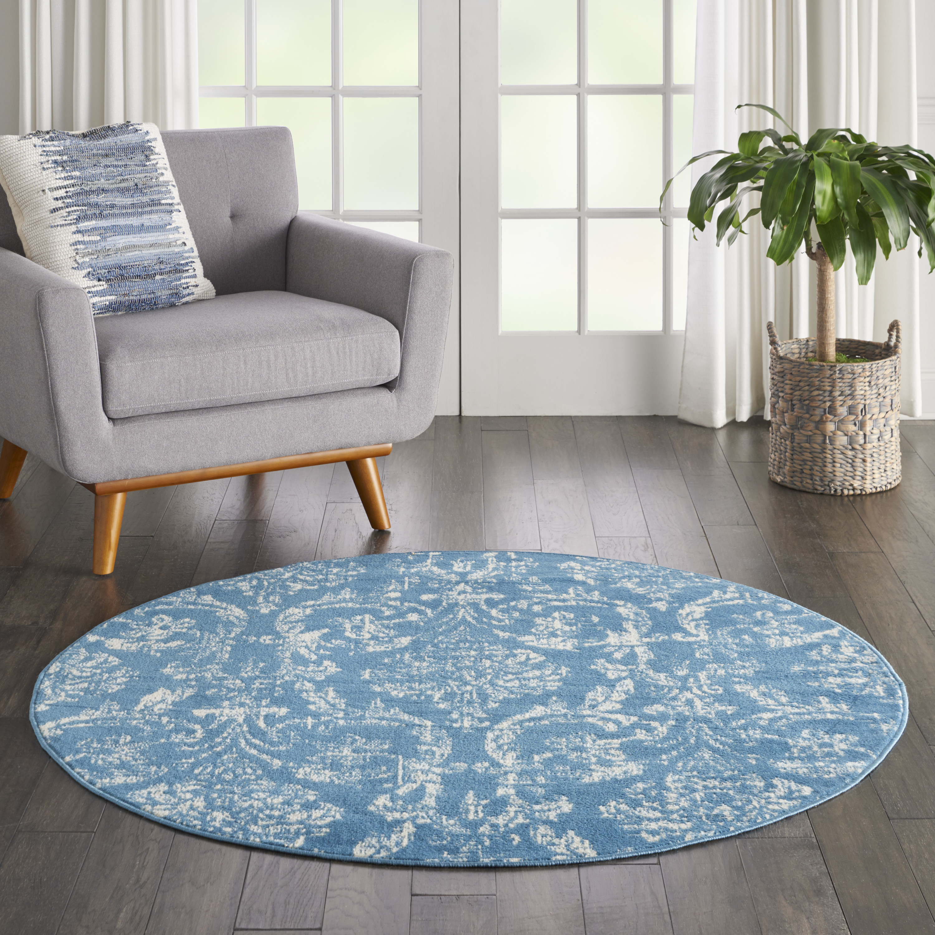 Nourison Jubilant 5'3" x Round Blue Vintage Indoor Rug