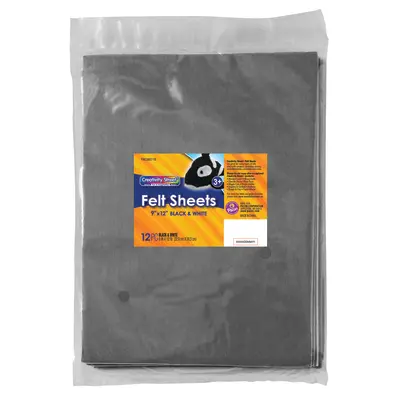 Creativity Street  Felt Assortment, Black & White,  9" x 12", 12 Count