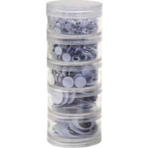 Wiggle Eyes Storage Stacker, Black, Round & Oval Shapes, Assorted Sizes, 560 Pieces
