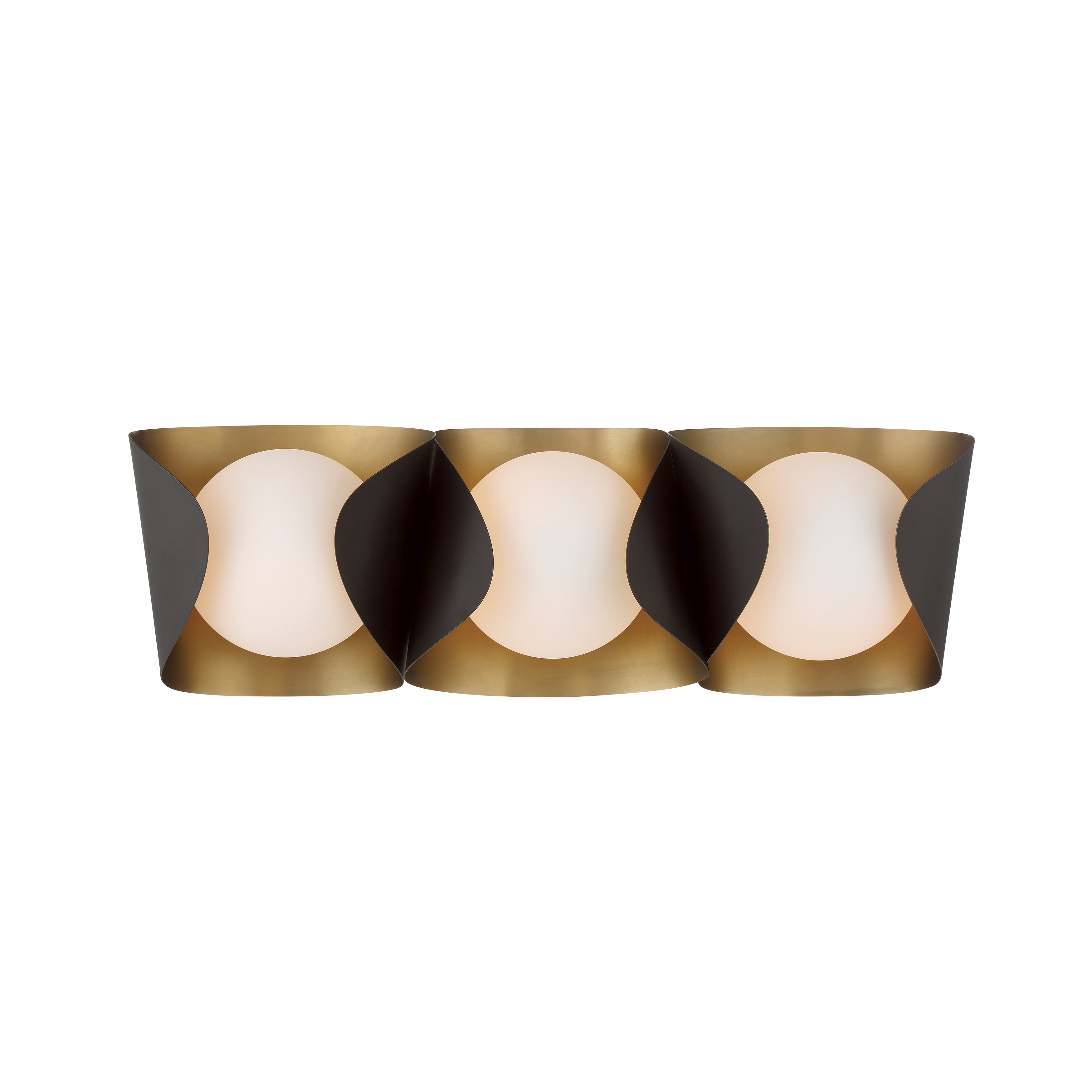 The Flare 24" vanity light combines dark bronze and legacy brass finishes with etched opal glass for a refined, contemporary look. Perfect for medium-sized bathrooms, this 3-light fixture provides ample illumination while adding elegant style. - alternate view