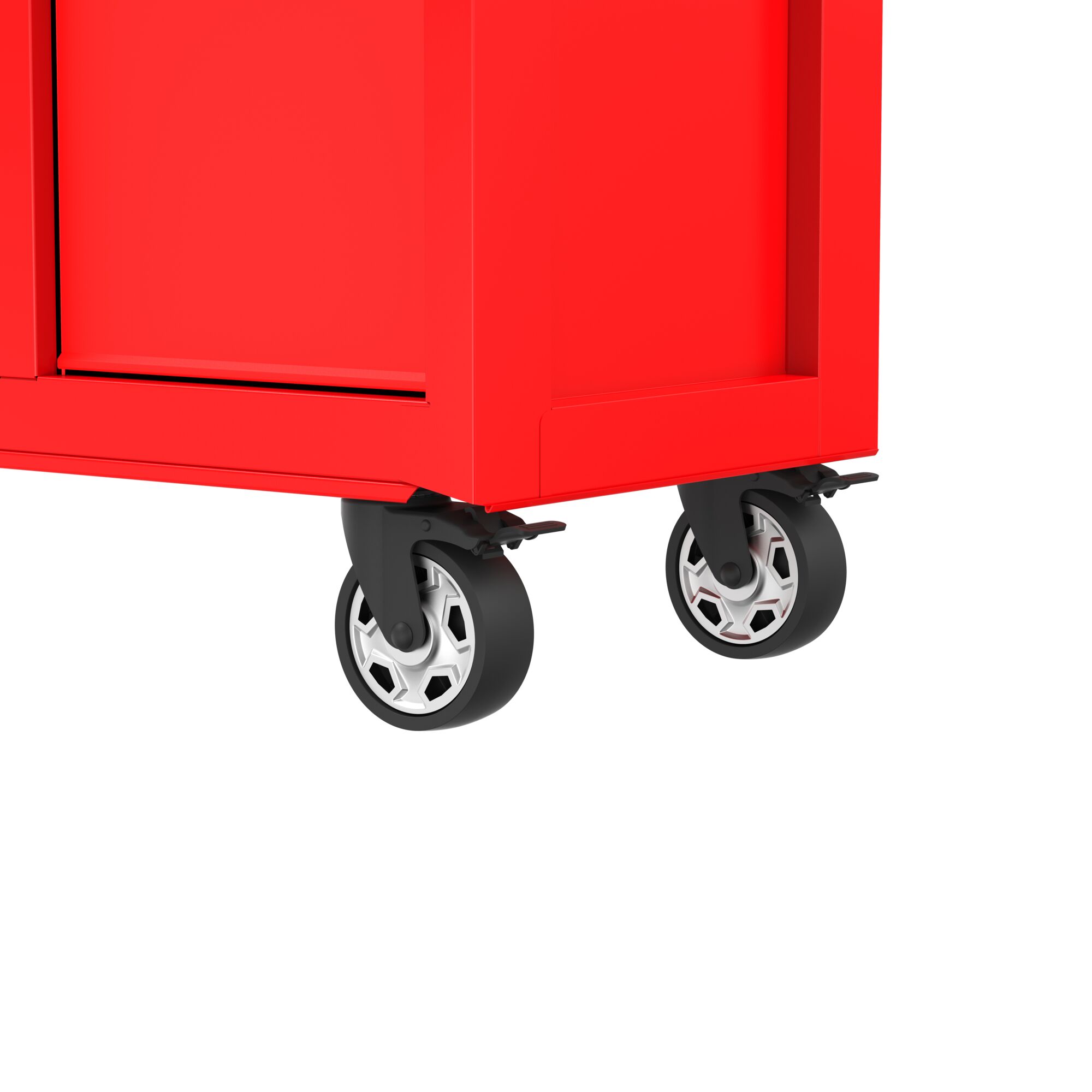 Casters with toe locking brakes feature of 41 inch 10 drawer rolling tool cabinet.