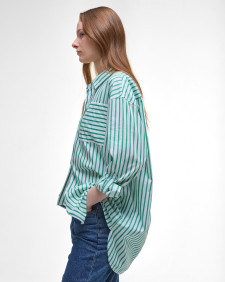 Nicola Striped Relaxed Long-Sleeved Shirt White/Kelly Green