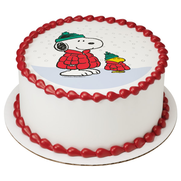 Peanuts® Snoopy® and Woodstock® in Puffer Jacket PhotoCake® Edible Image®