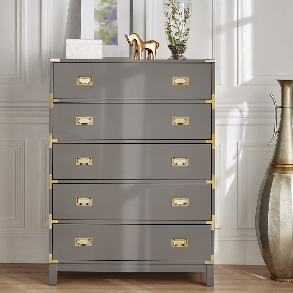 5-Drawer Gold Accent Campaign Chest