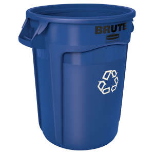 Rubbermaid Commercial, VENTED BRUTE®, Recycling, 32gal, Resin, Blue, Round, Receptacle