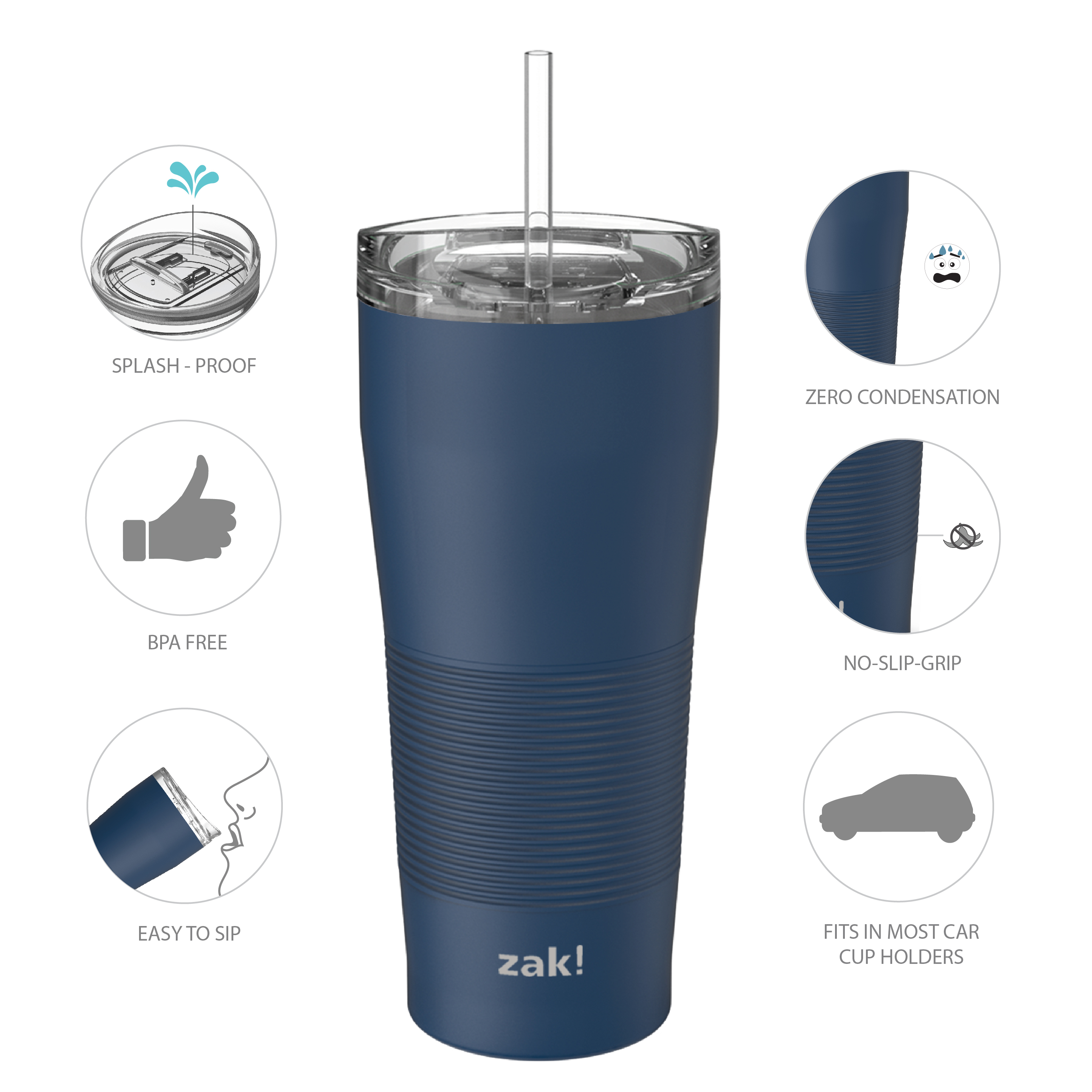 Zak Hydration 28 ounce Stainless Steel Vacuum Insulated Tumbler with Straw, Arctic Blue slideshow image 6
