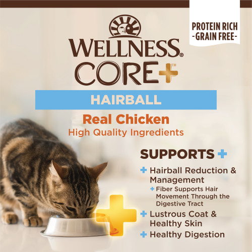 The benifts of Wellness CORE+ Hairball Chicken & Chicken Meal
