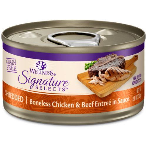 Wellness CORE Signature Selects Shredded Chicken & Beef Entree in Sauce Front packaging