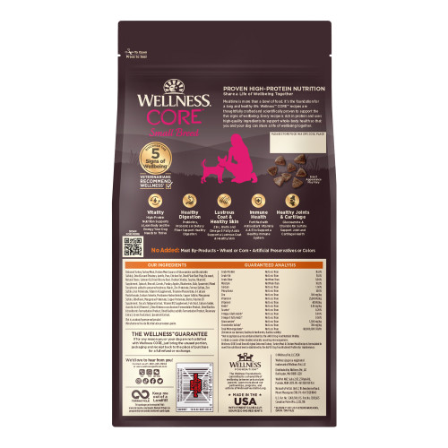 Wellness CORE  Small Breed Turkey & Chicken Recipe back packaging