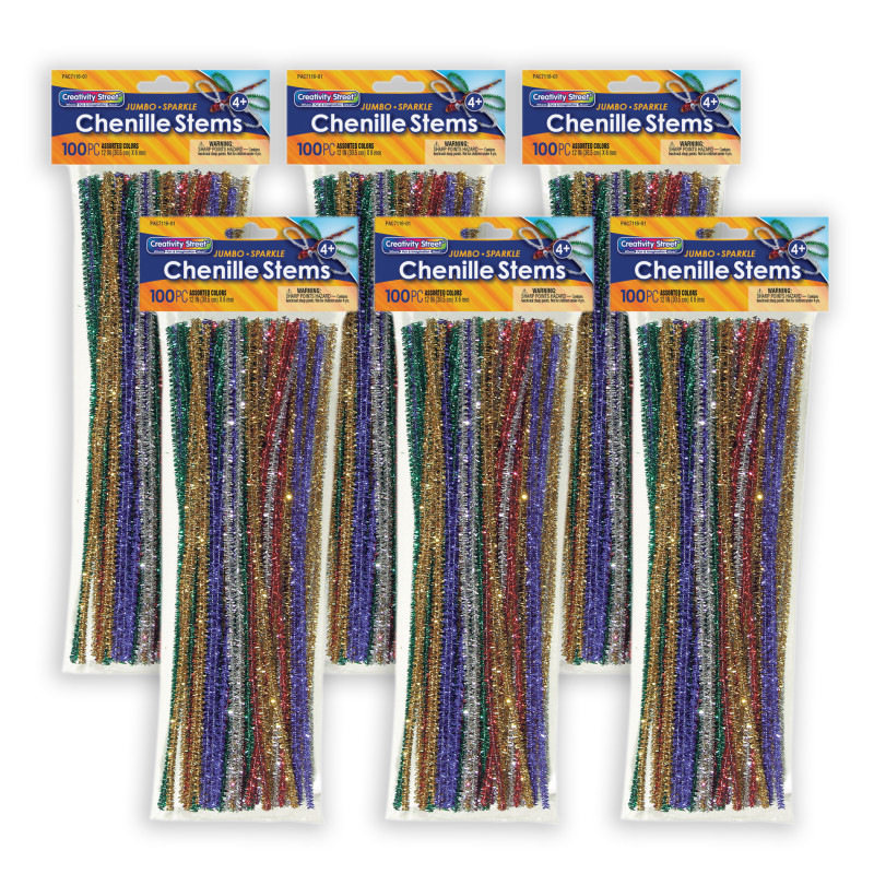 Jumbo Sparkle Stems, Assorted Colors, 12" x 6 mm, 100 Per Pack, 6 Packs