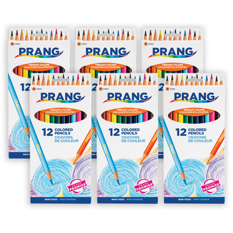 Thick Core Colored Pencils, Assorted Colors, 3.3 mm core, 12 Per Pack, 6 Packs