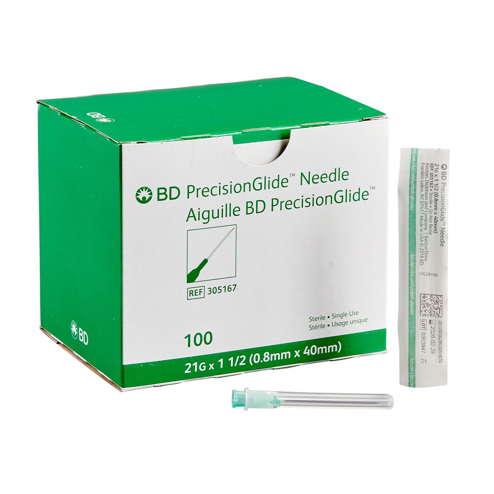 PrecisionGlide™ Hypodermic Needle, 21 Gauge, 1.5 Inch Length