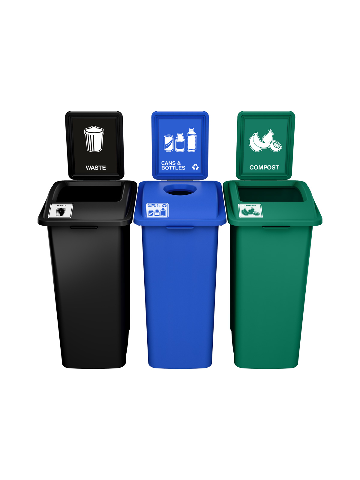 WASTE WATCHER – Triple – Kit – Xl – Waste-Cans & Bottles-Compost – Full-Circle-Full – Black-Blue-Green