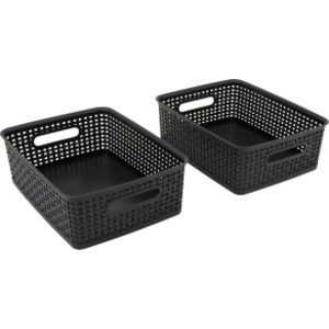 Black Plastic Weave Bins, Medium, Pack of 2