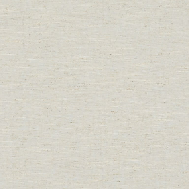 Beige woven linen fabric with horizontal slub texture; covering surface evenly and revealing subtle irregular threads and flecks; shown close-up under soft, diffuse lighting in a neutral, minimal setting.