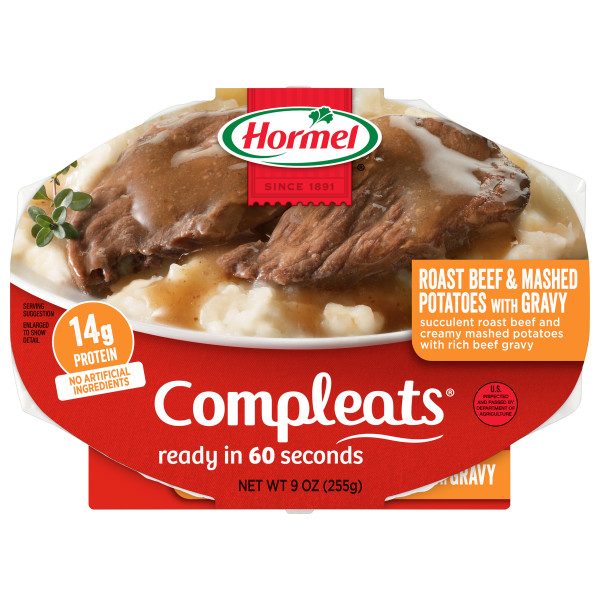 HORMEL(r) COMPLEATS(r) Roast Beef & Mash, 6/9oz. . C1C1 - Front Center In Package (Hi Res)