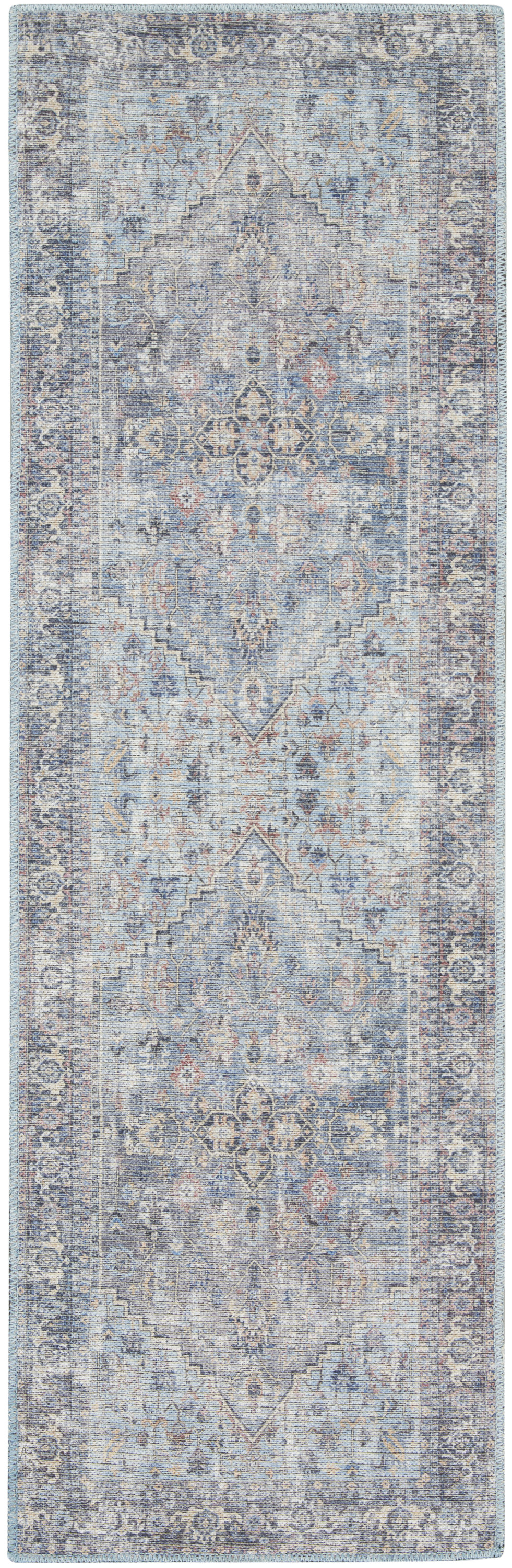 Nourison New Concept Washables 2'2" x 8' Light Grey Blue Vintage Indoor Rug