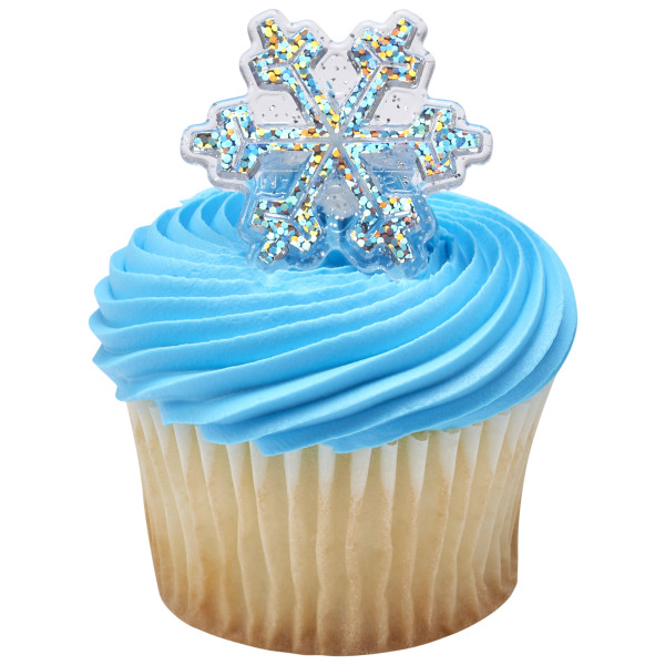 Holographic Glitter Snowflake Cupcake Rings