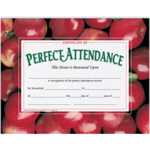 Certificate of Perfect Attendance, 8.5" x 11", Pack of 30