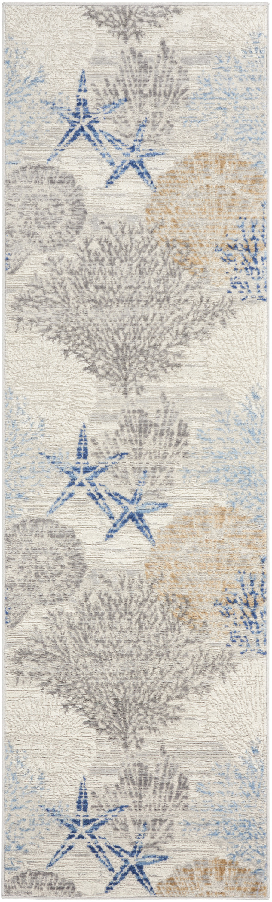 Nourison Seaside 2' x 6' Ivory Grey Blue Coastal, Nautical & Beach Indoor Rug