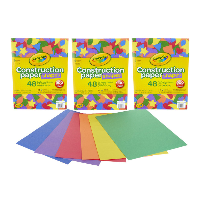 Construction Paper Shapes, 48 Perforated Sheets Per Pack, 3 Packs