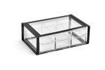 Cubic modular display bin with three ⅓-size drawers and black frame